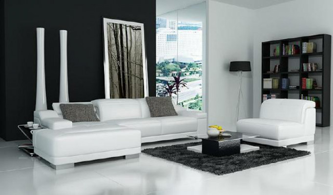 Paysage vivant Coin de rembourrage Canapé d'angle avec USB, Suite Landschaft en cuir neuf /2711B
