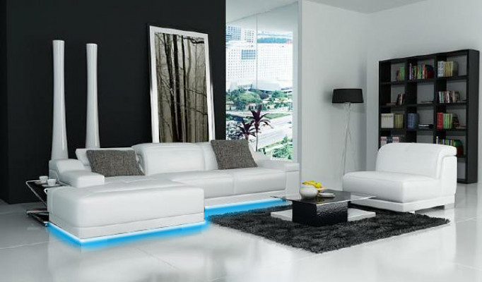 Paysage vivant Coin de rembourrage Canapé d'angle avec USB, Suite Landschaft en cuir neuf /2711B