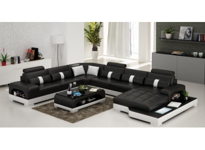Cuir Canapé en forme de U grand canapé XXL Suite d'angle de canapé Rembourrage Eck SendenS
