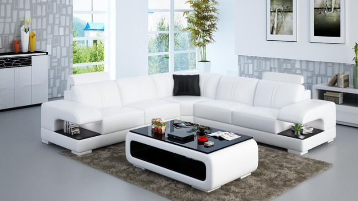 Canapé en cuir Canapé Salon Paysage de vie Canapé d'angle Suite d'angle Canapé d'angle Design Canapé Sofa G8028B