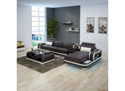 Canapé Sofa en cuir Canapé moderne Paysage de vie Canapé d'angle Suite d'angle Design