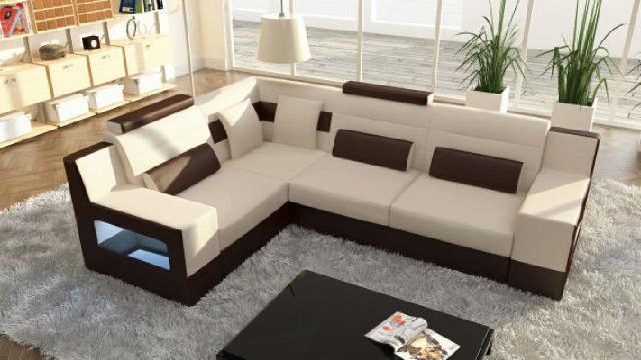 Paysage vivant Canapé + USB, Revêtement d'angle Canapé d'angle Suite Textile Tissu Canapés en cuir
