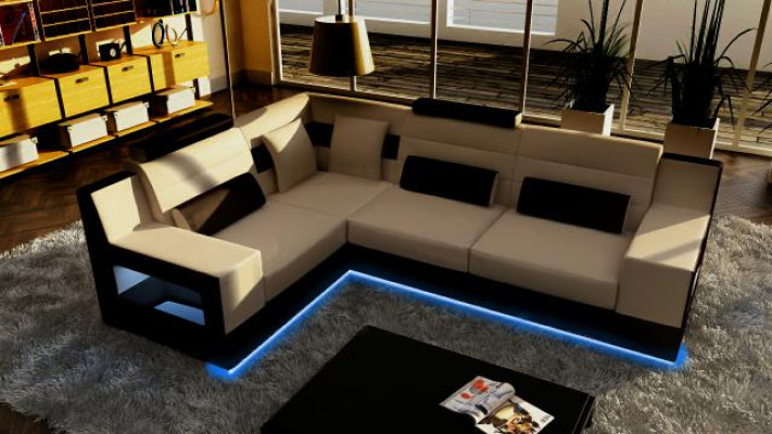 Paysage vivant Canapé + USB, Revêtement d'angle Canapé d'angle Suite Textile Tissu Canapés en cuir