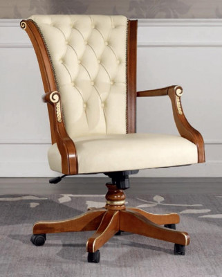 Chaise de bureau Chaise de direction en bois Chesterfield Meubles italiens Chaise pivotante blanche neuve