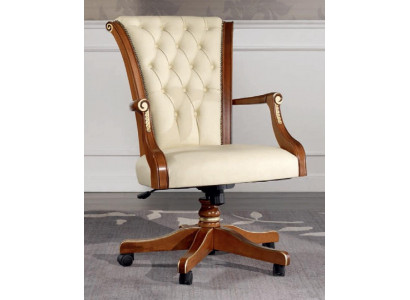 Chaise de bureau Chaise de direction en bois Chesterfield Meubles italiens Chaise pivotante blanche neuve