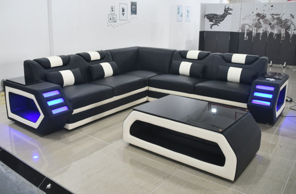 Canapé d'angle moderne avec coussin de siège Canapé d'angle Rembourrage de canapé en cuir design Led
