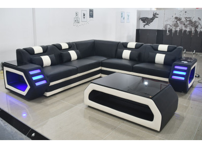 Canapé d'angle moderne avec coussin de siège Canapé d'angle Rembourrage de canapé en cuir design Led