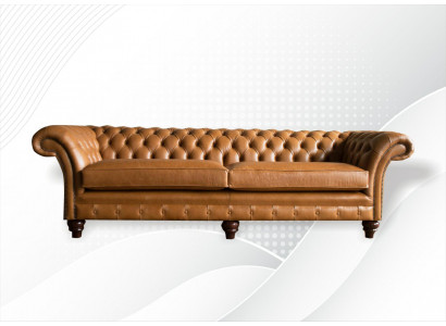 Canapé Chesterfield Marron xxl Grand Mobilier de Salon en Cuir 4 Places Marron