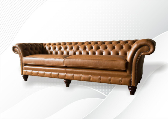 Canapé Chesterfield Marron xxl Grand Mobilier de Salon en Cuir 4 Places Marron