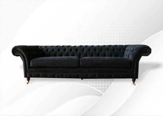 Grand canapé 4 places Chesterfield Suite Rembourrage Cuir Tissu Noir