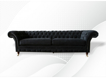 Grand canapé 4 places Chesterfield Suite Rembourrage Cuir Tissu Noir