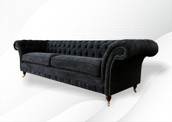 Grand canapé 4 places Chesterfield Suite Rembourrage Cuir Tissu Noir