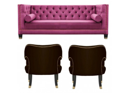 Chesterfield rose 2 fauteuils en textile noir design moderne ensemble de canapé de luxe neuf
