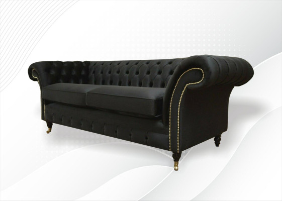 Canapé Chesterfield en tissu noir classique 3 places.