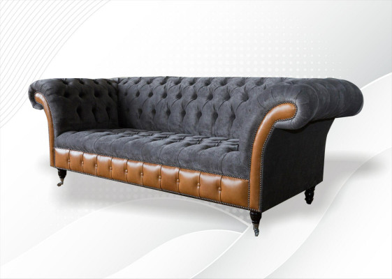 Canapé Chesterfield 3 places en tissu textile gris PropertyInfo_MULCH_Fabric Gray Couches