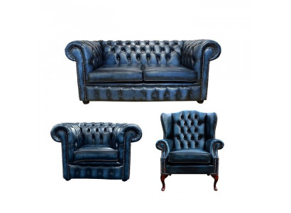 Ensemble de canapés Chesterfield Canapé en cuir Canapé en cuir avec oreilles Fauteuil en cuir