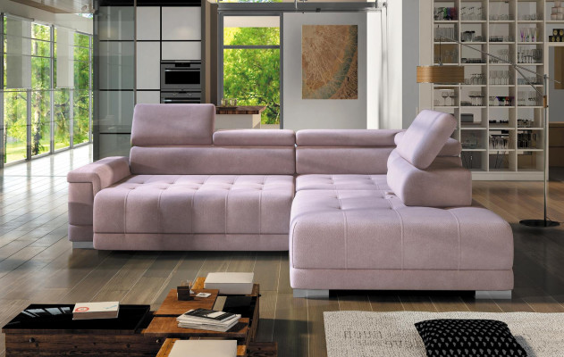 Canapé d'angle en forme de L Canapé Canapé Living Paysage Canapé Coin Design Canapé Moderne Tissu neuf Rose