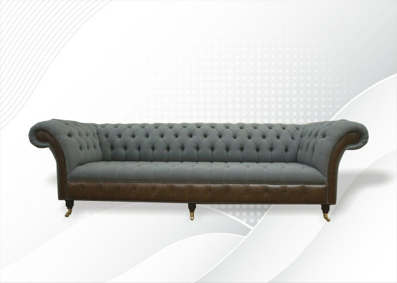 Chesterfield 4 places Canapé en tissu gris Salon Design Rembourrage Grand canapé en tissu Meubles