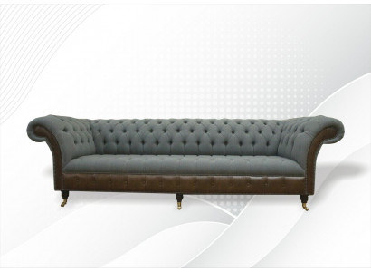Chesterfield 4 places Canapé en tissu gris Salon Design Rembourrage Grand canapé en tissu Meubles