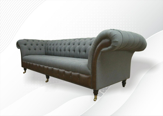 Chesterfield 4 places Canapé en tissu gris Salon Design Rembourrage Grand canapé en tissu Meubles