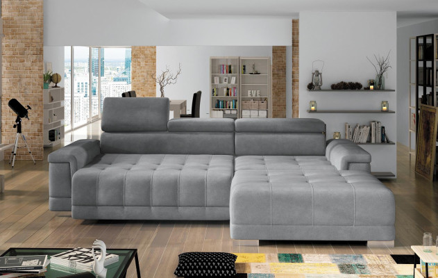 Canapé d'angle en forme de L Canapé Design Tissu moderne gris avec fonction lit