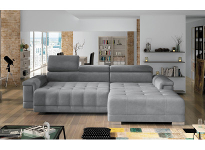 Canapé d'angle en forme de L Canapé Design Tissu moderne gris avec fonction lit