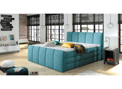Lit boxspring Lits Bleus 180x200 Chambre à coucher en textile Hôtel Lit Rembourrage Design