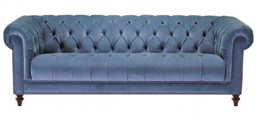 HellBlue Trois canapés design Chesterfield en tissu à trois places - canapés rembourrés originaux, neufs.
