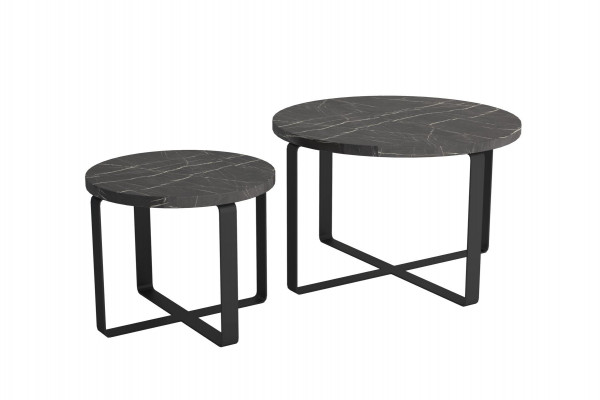 2 tables basses en acier inoxydable noir rondes de design moderne pour café