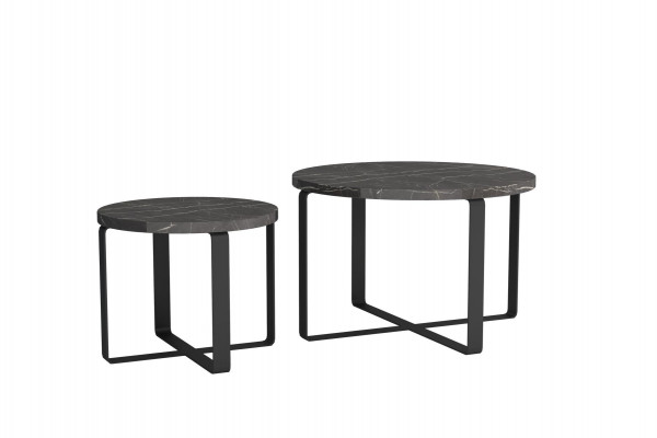 2 tables basses en acier inoxydable noir rondes de design moderne pour café