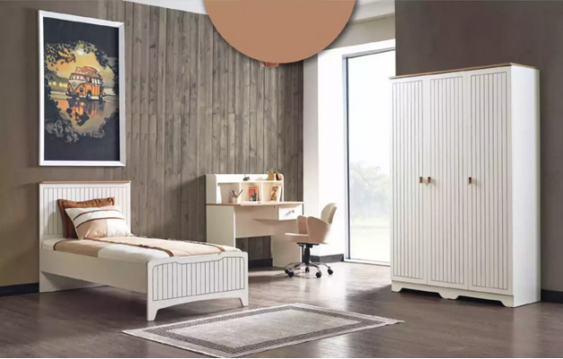 Moderne ensemble de chambre complet pour jeunes de luxe avec 3 pièces en blanc.