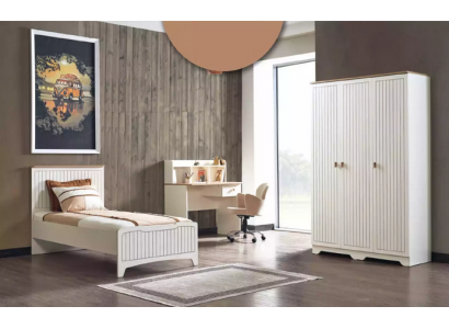 Moderne ensemble de chambre complet pour jeunes de luxe avec 3 pièces en blanc.