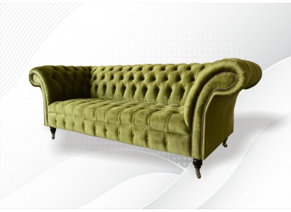 Chesterfield vert Trois places Salon Design Canapés Revêtement de canapé Textile neuf