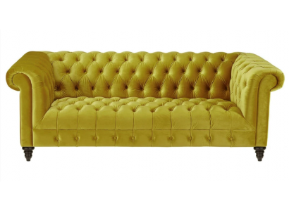 Trois places Chesterfield canapé design moderne en tissu jaune Canapé neuf Meubles originaux
