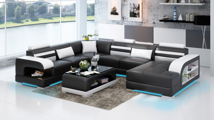 Canapé en cuir Canapé Paysage vivant Canapé d'angle Suite d'angle Design Canapé moderne + USB neuf