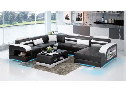 Canapé en cuir Canapé Paysage vivant Canapé d'angle Suite d'angle Design Canapé moderne + USB neuf