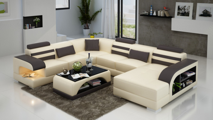 Canapé en cuir Canapé Paysage vivant Canapé d'angle Suite d'angle Design Canapé moderne + USB neuf