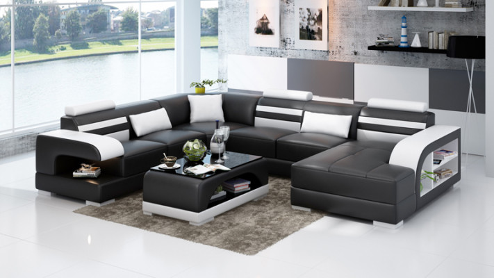 Canapé en cuir Canapé Paysage vivant Canapé d'angle Suite d'angle Design Canapé moderne + USB neuf