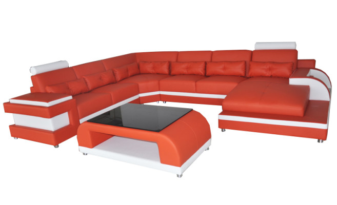 Luxueux canapé d'angle en cuir pour siège rembourré avec port USB, canapé paysage de meubles de salon.