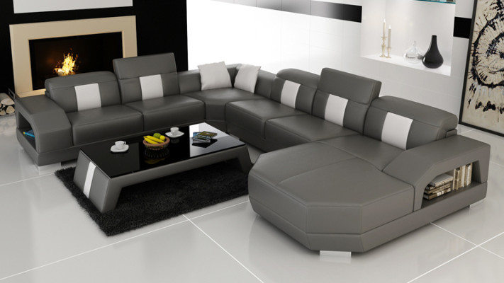 Canapé en cuir canapé Canapé paysage vivant Canapé d'angle Suite d'angle Eck Design Moderne Canapé R7003 nouveau