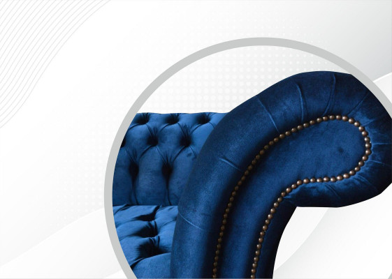 Chesterfield Canapé Design 3 Places Bleu Tissu en Velours Textile Luxe