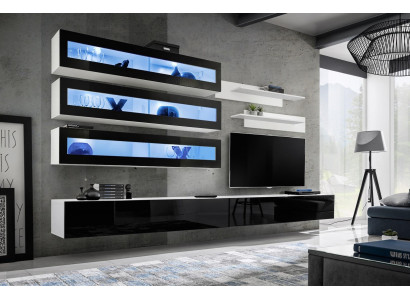 Meuble mural de salon de luxe blanc 3x armoire murale TV commode basse