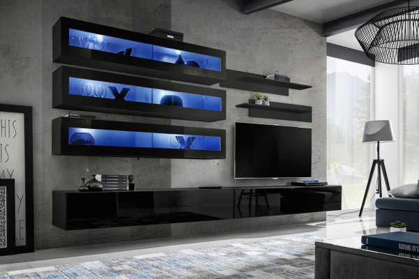 Unité murale Étagère murale Design Meuble TV Meuble bas Meuble mural Salon Bois Mobilier neuf