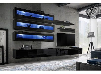 Unité murale Étagère murale Design Meuble TV Meuble bas Meuble mural Salon Bois Mobilier neuf