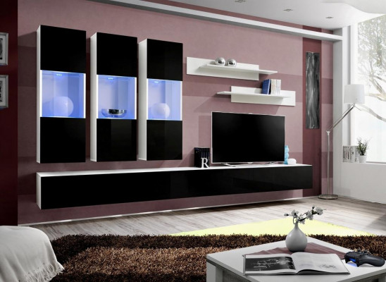 Salle de séjour Unité murale moderne Mobilier en bois de designer Meuble TV Vitrine suspendue de luxe