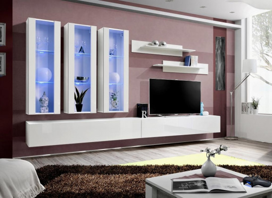 Unité murale blanche Designeur Vitrine suspendue Meuble TV Buffet en bois Moderne