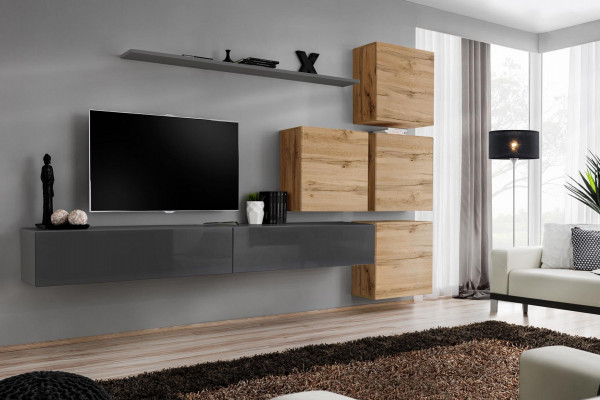 Support mural de télévision gris Étagère murale Unité murale de luxe Mobilier Moderne Buffet Complet