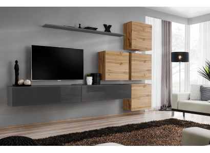 Support mural de télévision gris Étagère murale Unité murale de luxe Mobilier Moderne Buffet Complet