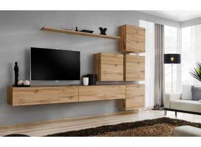 Suite Braun Set 7 pièces Meuble TV bas Unité murale complète Étagère murale Design moderne