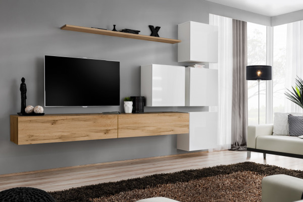 Unité murale Marron Salon Bois Mobilier Moderne Luxe Meuble Complet